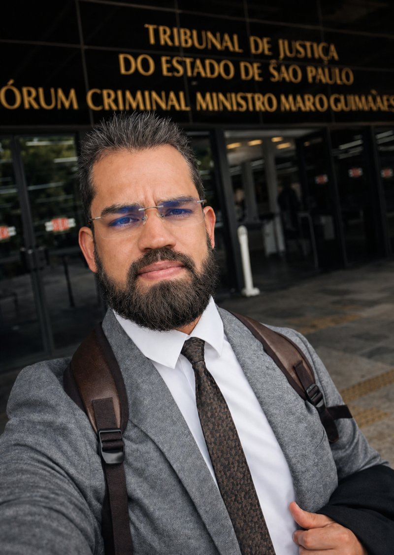 Ikaro Costa em frente ao Fórum Criminal Ministro Mário Guimarães